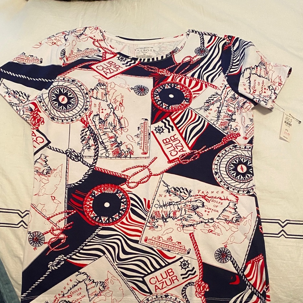 Talbots Navy and Red Graphic Tee